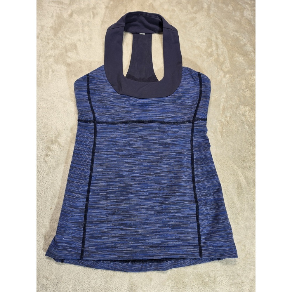 Lululemon Cool Racerback Tank‎ Size 6 Blue Space Dye Built-In Bra Yoga Athletic